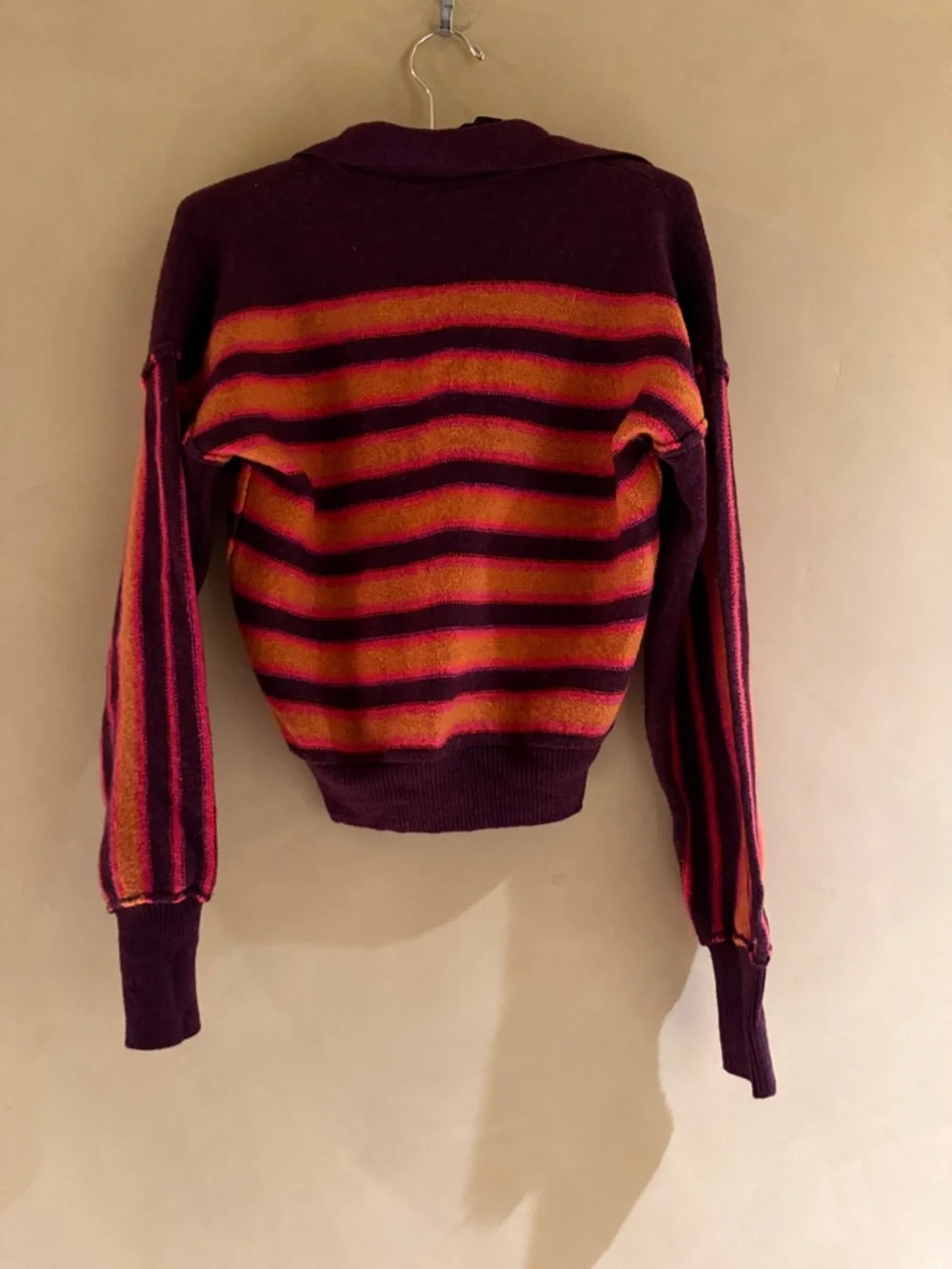 Free People Retro Hazy Sunset Stripe Wool Henley  Sweater.  size xs - Picture 3 of 6